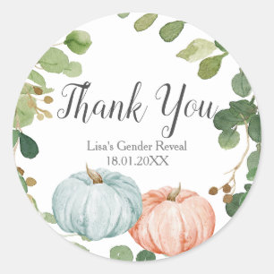 Pumpkin Gender Reveal Greenery Thank You Sticker