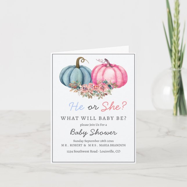 Pumpkin Gender Reveal Invitation Boy or Girl  (Front)