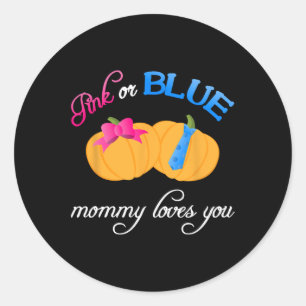 Pumpkin Gender Reveal Mummy Loves You Fall Themes Classic Round Sticker