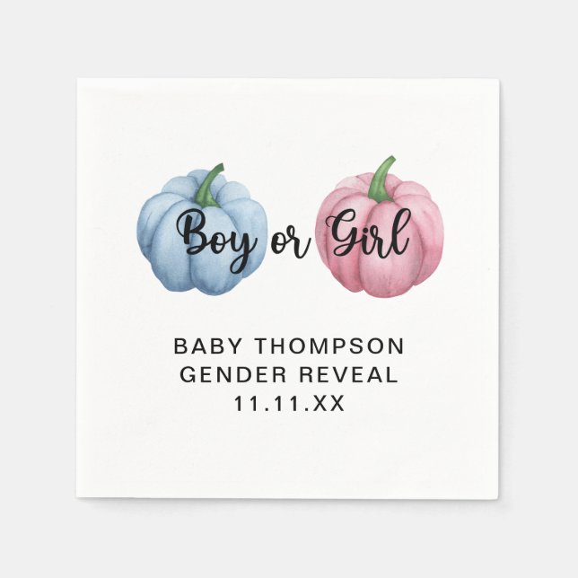 Pumpkin gender reveal napkin (Front)