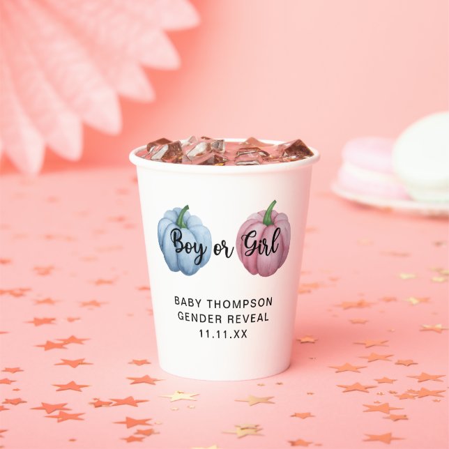 Pumpkin gender reveal paper cups (Insitu)