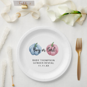 Pumpkin gender reveal paper plate