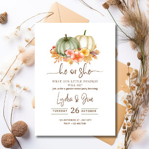 Pumpkin Gender Reveal Party He or She Fall Invitation