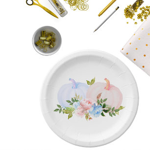 Pumpkin Gender reveal Pink Blue Autumn Paper Plate