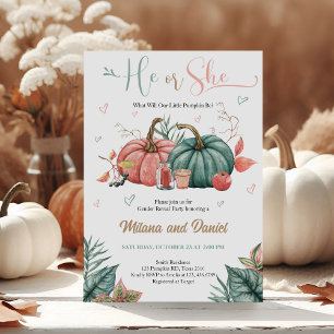 Pumpkin Gender Reveal Pink Green Invitation