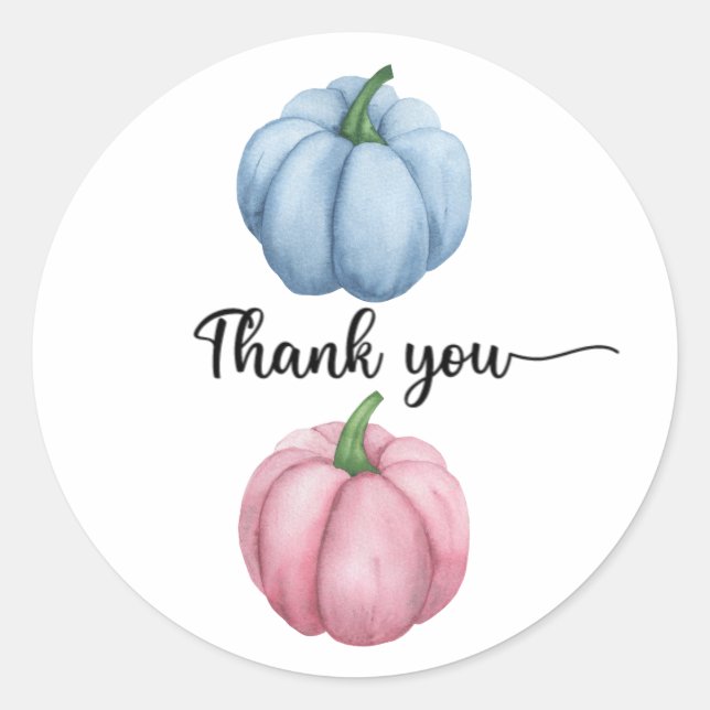 Pumpkin gender reveal thank  you classic round sticker (Front)