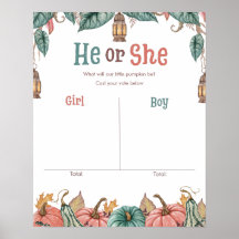 Pumpkin Gender Reveal Voting Sign Board Poster