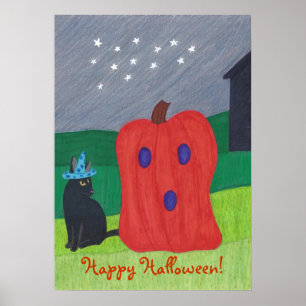 Pumpkin Ghost and Wizard Cat Halloween Posters