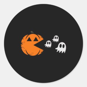 Pumpkin Ghost Gamer Arcade Halloween Game Lover Ki Classic Round Sticker