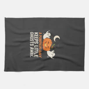 Pumpkin Ghost Halloween Quote Design_1 Tea Towel