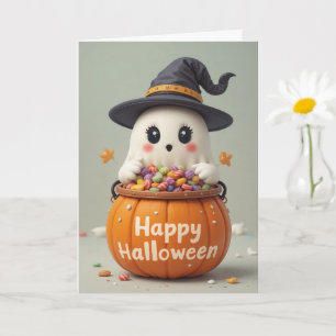 Pumpkin Ghost Halloween Sweet Ghostly Greetings Card