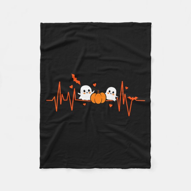 Pumpkin Ghost Heartbeat Ekg Halloween Ecg Tech Car Fleece Blanket (Front)