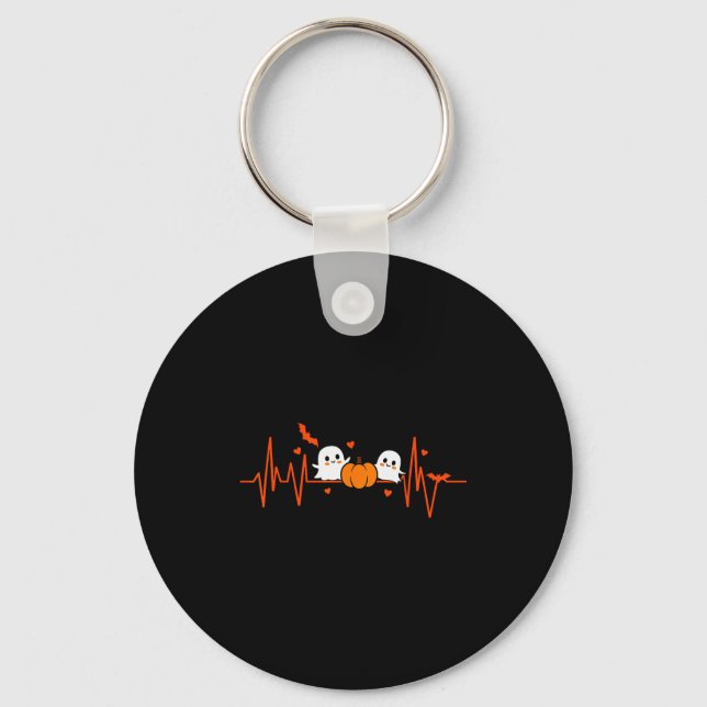 Pumpkin Ghost Heartbeat Ekg Halloween Ecg Tech Car Key Ring (Front)