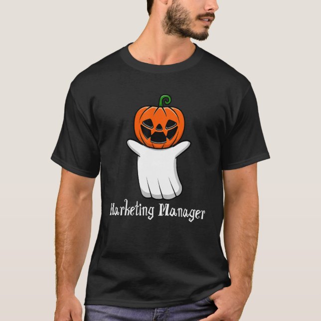 Pumpkin Ghost Marketing Manager Cool Halloween T-Shirt (Front)