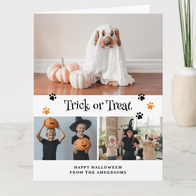 Pumpkin Ghost Pet Photo Halloween Card (Front)