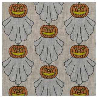 Pumpkin Ghost (white) - Natural Linen Fabric