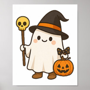 Pumpkin Ghost Witch Shirt Cute Halloween Kids Cost Poster