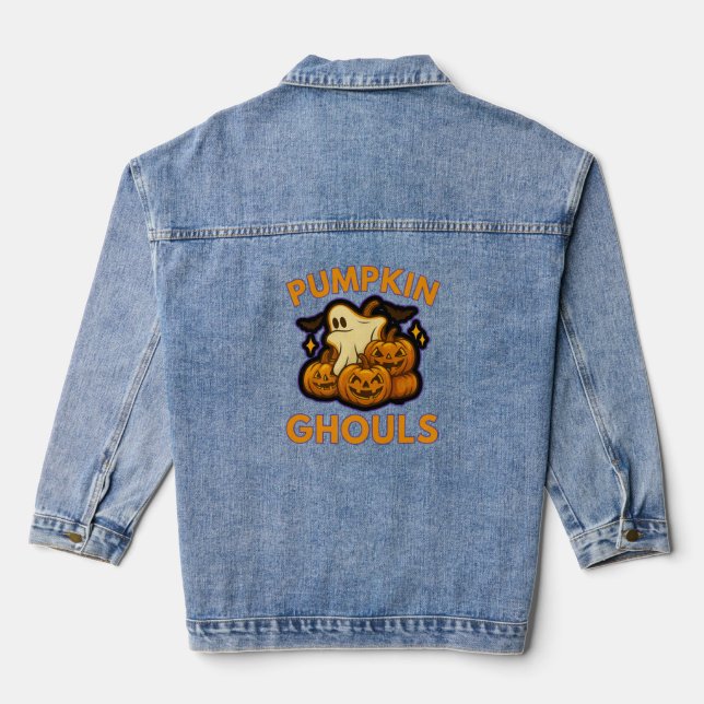Pumpkin Ghouls Halloween Ghost & Jack-O’-Lanterns Denim Jacket (Back)