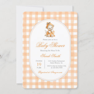 Pumpkin Gingham Baby Shower Girl Invitation