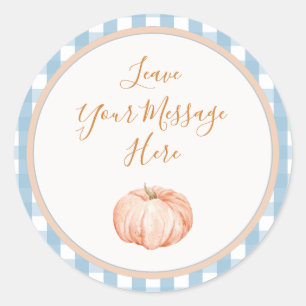 Pumpkin Gingham Birthday Love Your Message Here Classic Round Sticker