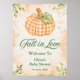 Pumpkin Gingham Fall in Love Baby Shower Welcome Poster