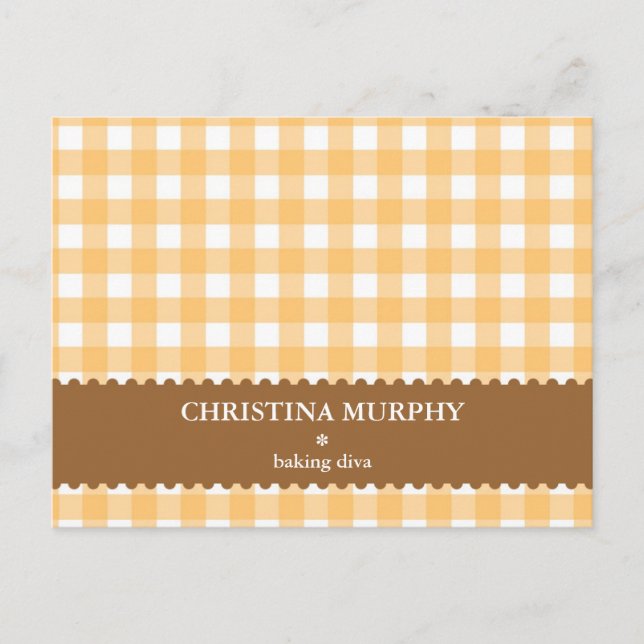Pumpkin gingham lined custom name recipe card (Front)