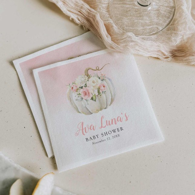 Pumpkin Girl Baby Shower Personalised Napkins (Pink Fall Girl Baby Shower Paper Napkins)