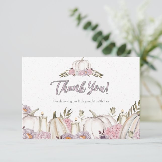 Pumpkin Girl Blush Pink Baby Shower Thank You Card (Standing Front)