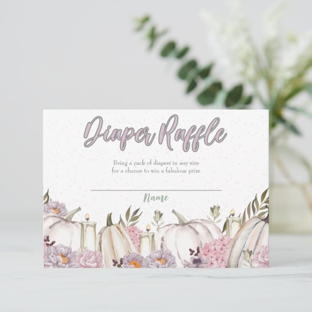 Pumpkin Girl Pink Baby Shower Diaper Raffle Card (Standing Front)