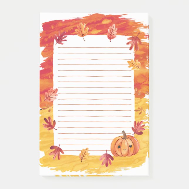 Pumpkin Glow & Falling Leaves Post-it Notes (Front)