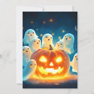 Pumpkin Glow Ghost Party Watercolor Holiday Card