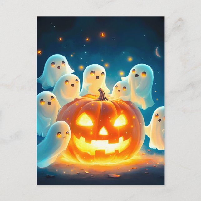 Pumpkin Glow Ghost Party Watercolor Holiday Postcard (Front)