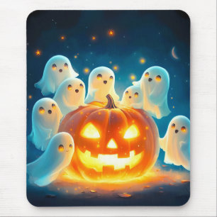 Pumpkin Glow Ghost Party Watercolor Mouse Mat