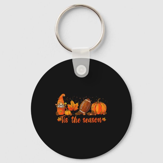 Pumpkin Gnome Football Tis The Season Fall Thanksg Key Ring (Front)