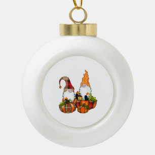 Pumpkin Gnomes Fall Autumn Cute Halloween Ceramic Ball Christmas Ornament