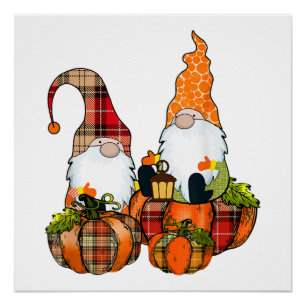 Pumpkin Gnomes Fall Autumn Cute Halloween Poster