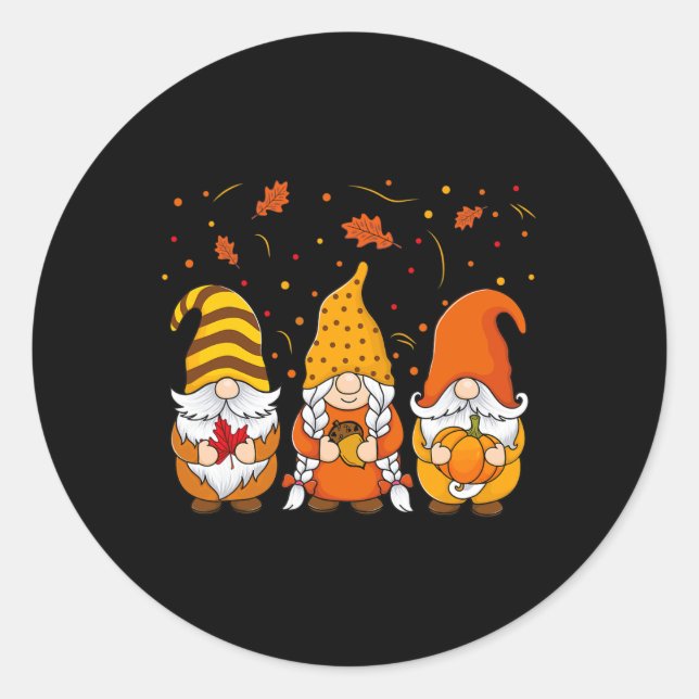 Pumpkin Gnomes Fall Autumn Cute Halloween Thanksgi Classic Round Sticker (Front)