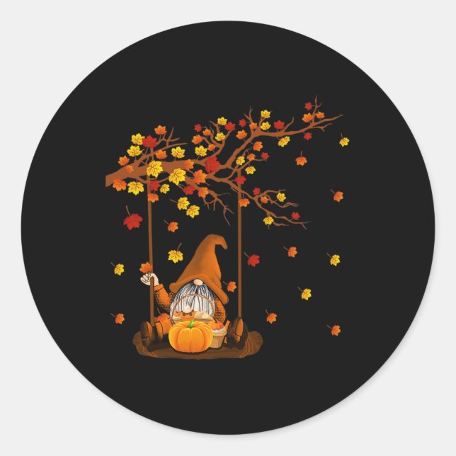 Pumpkin Gnomes Fall Autumn Cute Halloween Thanksgi Classic Round Sticker (Front)