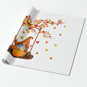 Pumpkin Gnomes Fall Autumn Leaves, Cute Thanksgivi Wrapping Paper