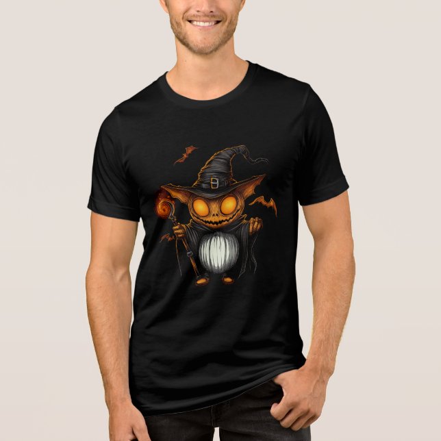 Pumpkin Goblin Wizard Halloween Art Tri-Blend Shirt (Front)