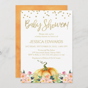 Pumpkin Gold Calligraphy Baby Shower Invitation