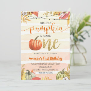 Pumpkin Gold Fall Orange First Birthday Invitation