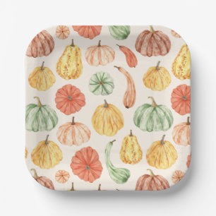 Pumpkin Gourd Autumn Baby Shower Paper Plate