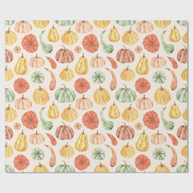 Pumpkin Gourd Autumn Baby Shower Wrapping Paper (Flat)