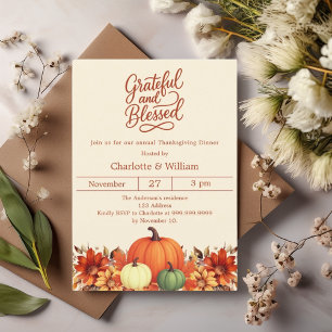 Pumpkin grateful blessed Thanksgiving Dinner Invitation