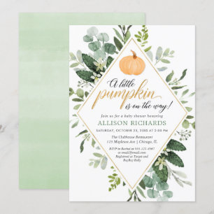 Pumpkin greenery eucalyptus fall gender neutral invitation
