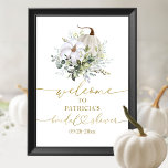 Pumpkin Greenery Fall Bridal Shower Welcome Poster<br><div class="desc">Beautiful greenery pumpkin welcome sign for fall-themed bridal shower. Easy to personalize with your details. Please get in touch with me via chat if you have questions about the artwork or need customization. PLEASE NOTE: For assistance on orders,  shipping,  product information,  etc.,  contact Zazzle Customer Care directly https://help.zazzle.com/hc/en-us/articles/221463567-How-Do-I-Contact-Zazzle-Customer-Support-.</div>