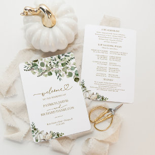Pumpkin Greenery Fall Wedding Ceremony Program Invitation