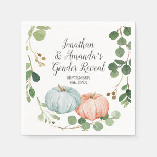 Pumpkin Greenery Floral Gender Reveal Napkin
