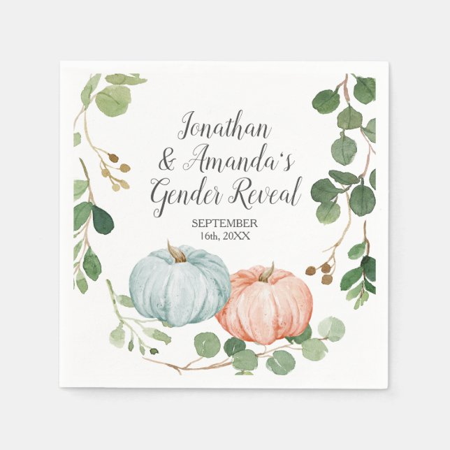 Pumpkin Greenery Floral Gender Reveal Napkin (Front)
